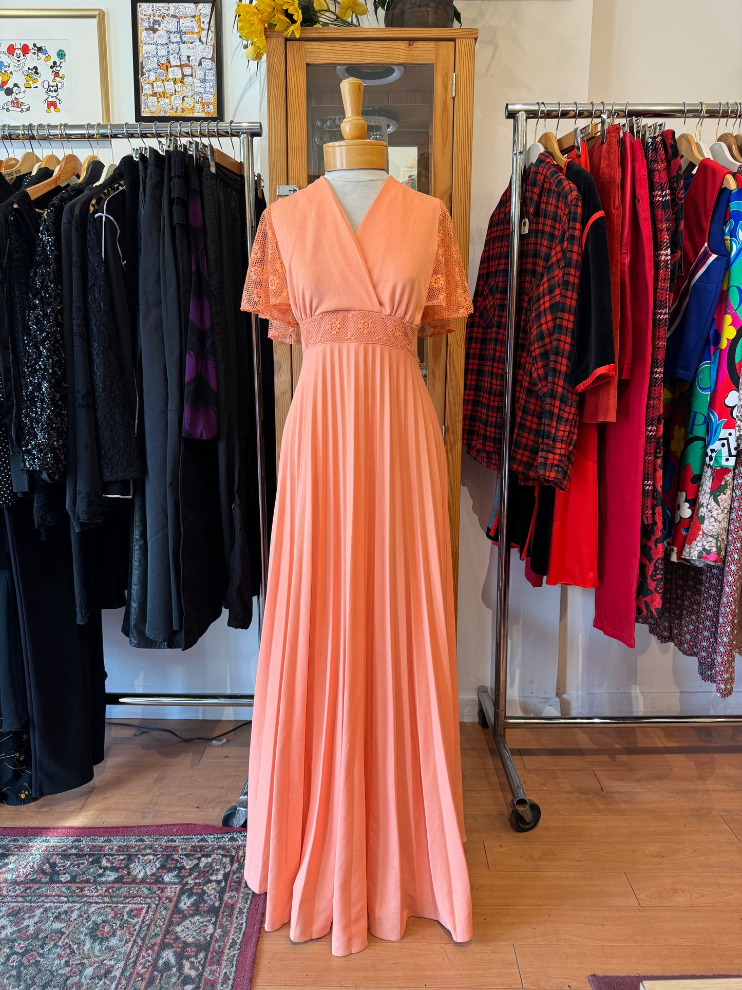 1970s Floor-Length Dress with Flutter Sleeves (M)