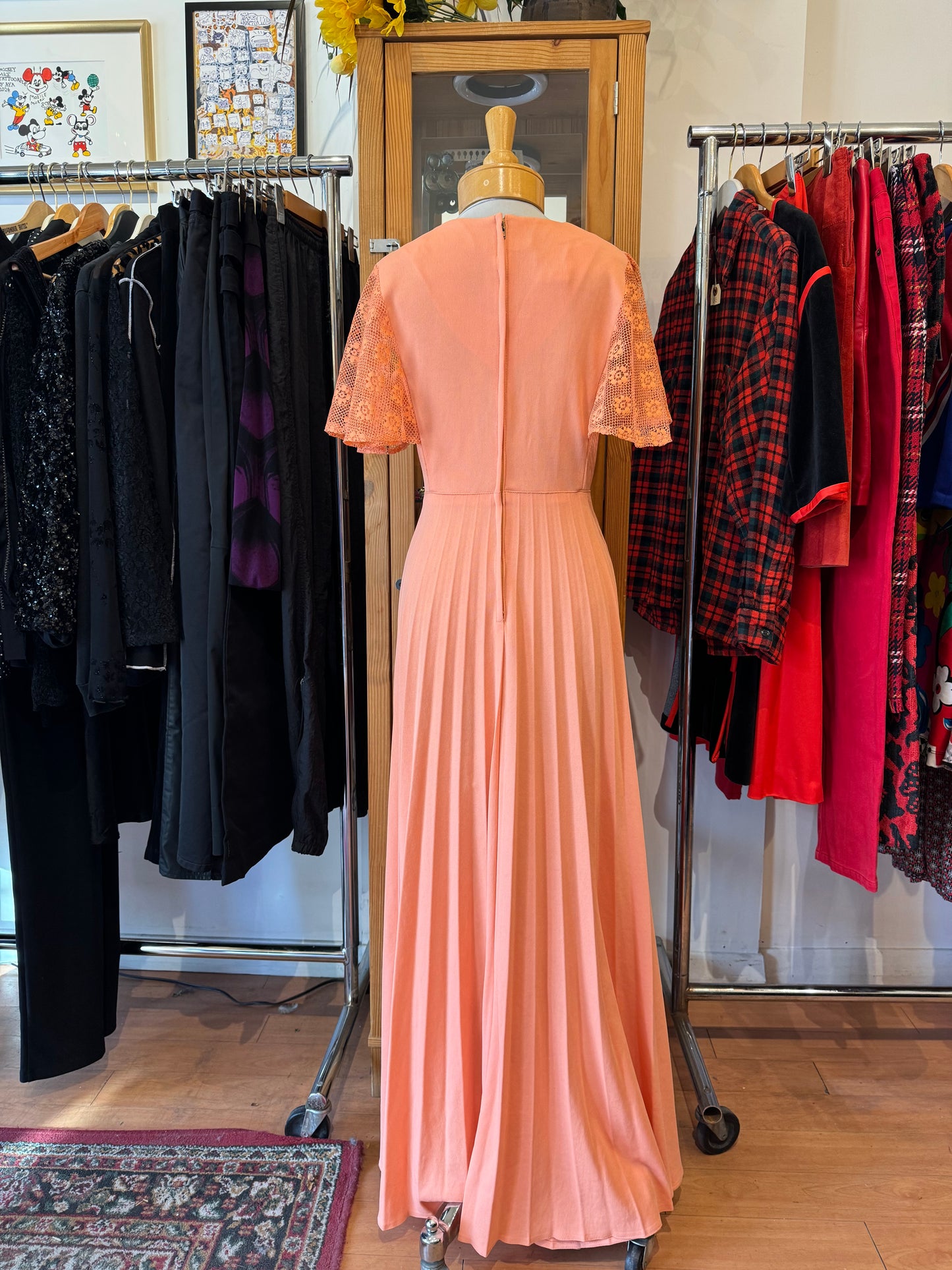 1970s Floor-Length Dress with Flutter Sleeves