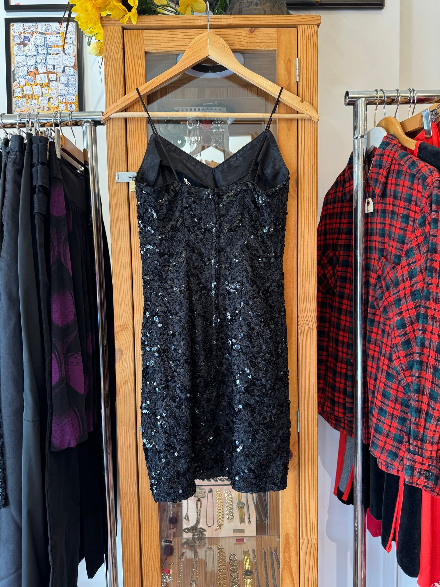 1990s Sequin Spaghetti Strap Dress