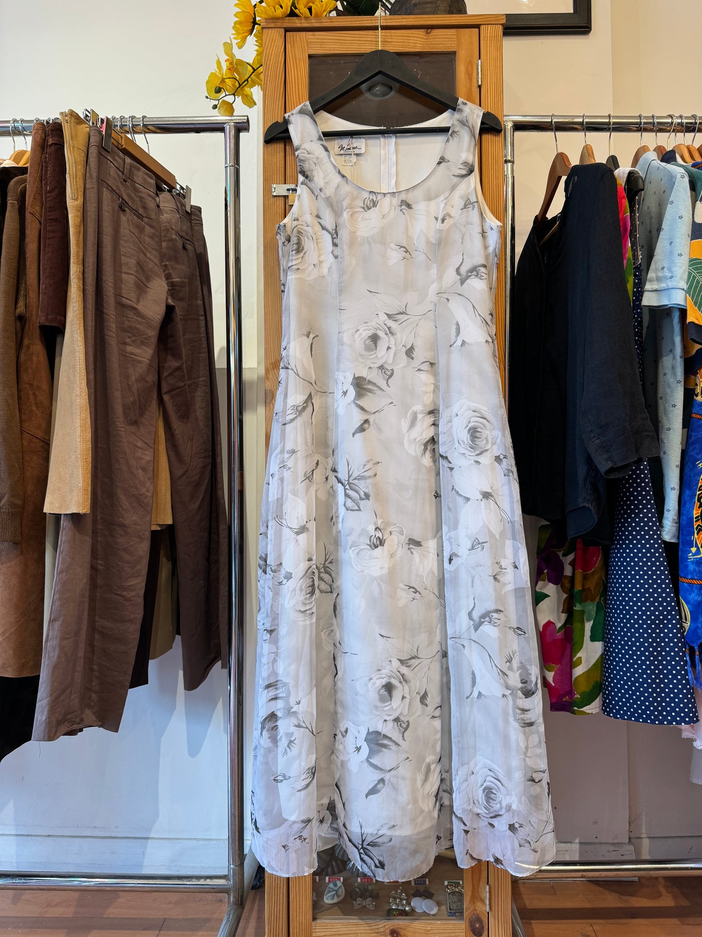 1990s Floral Chiffon Maxi Dress (L)