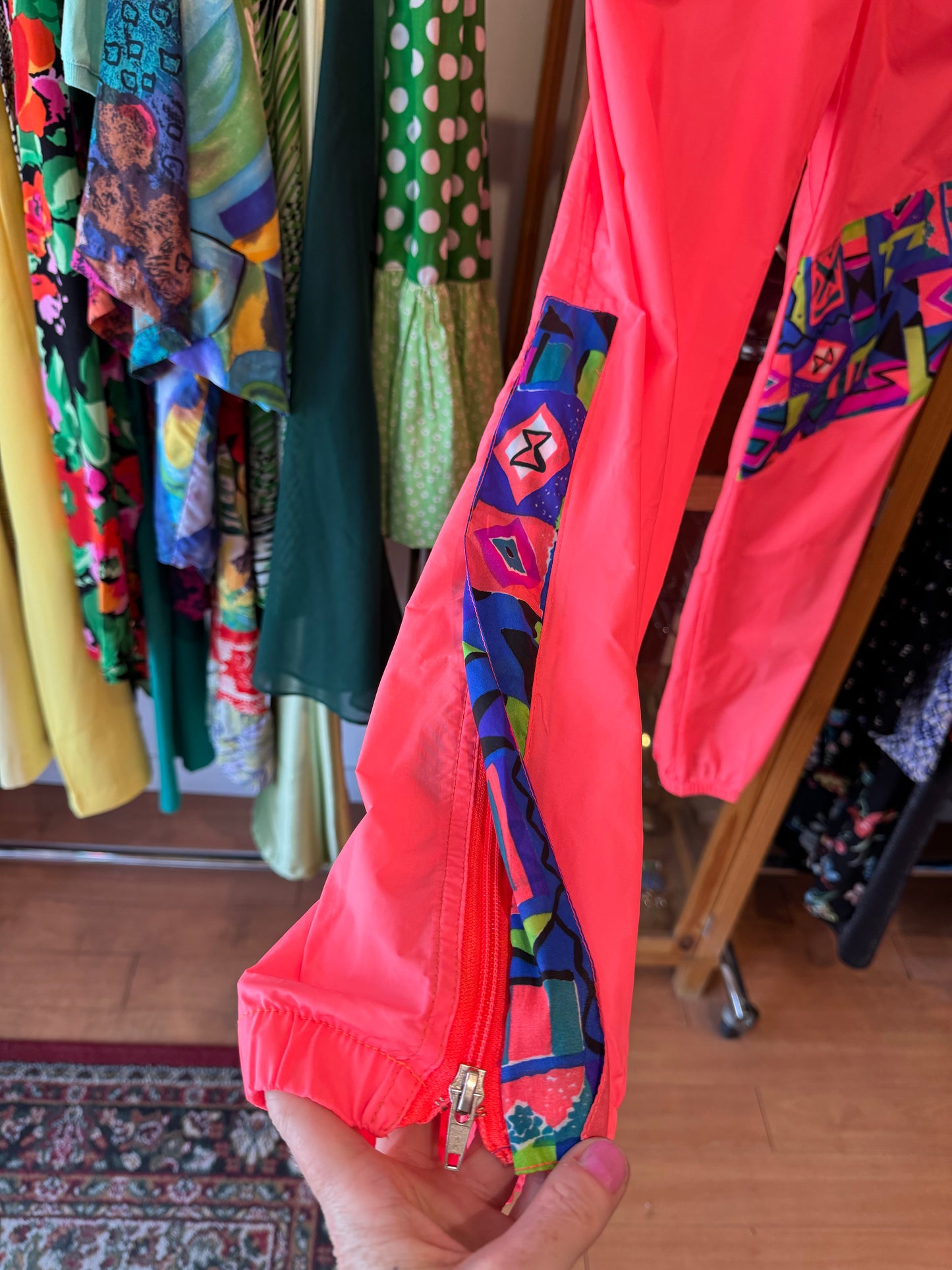 1980s Windbreaker Pants with Bold Pattern