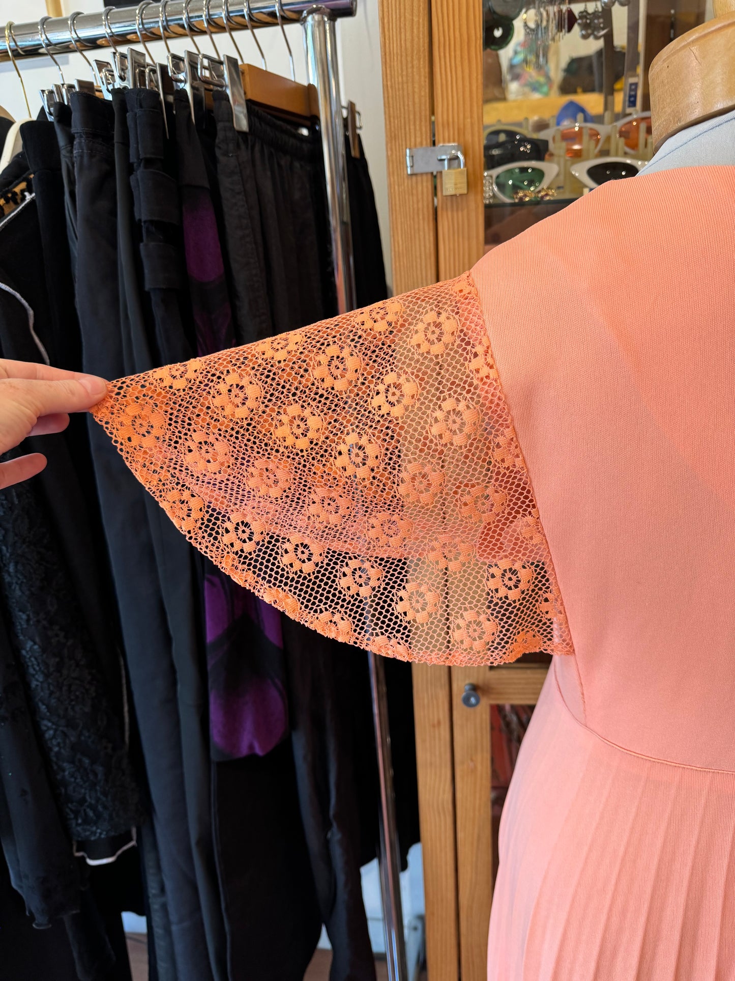 1970s Floor-Length Dress with Flutter Sleeves