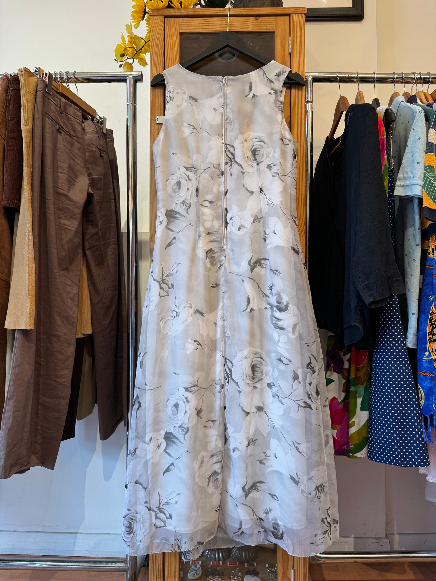 1990s Floral Chiffon Maxi Dress