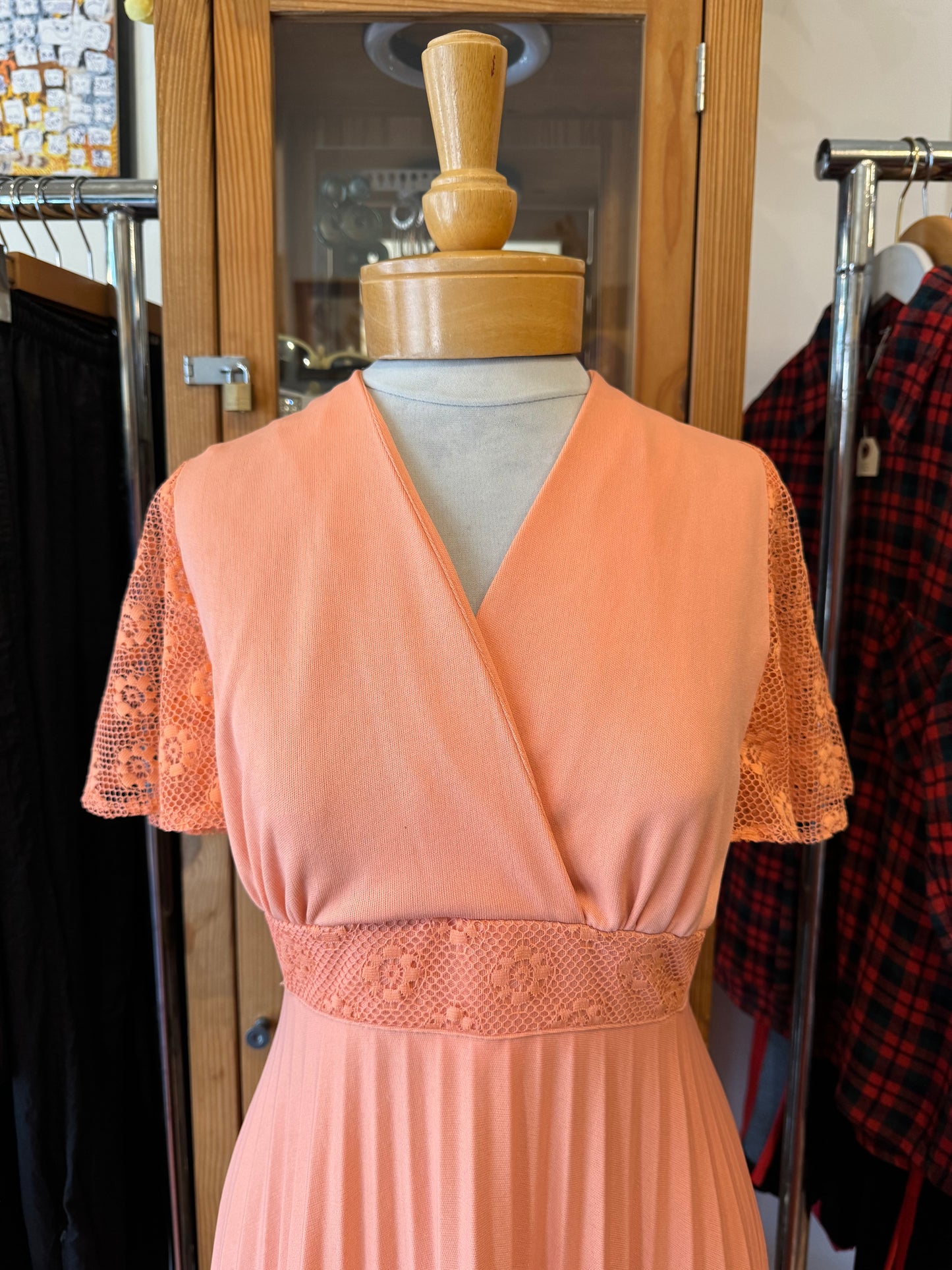 1970s Floor-Length Dress with Flutter Sleeves