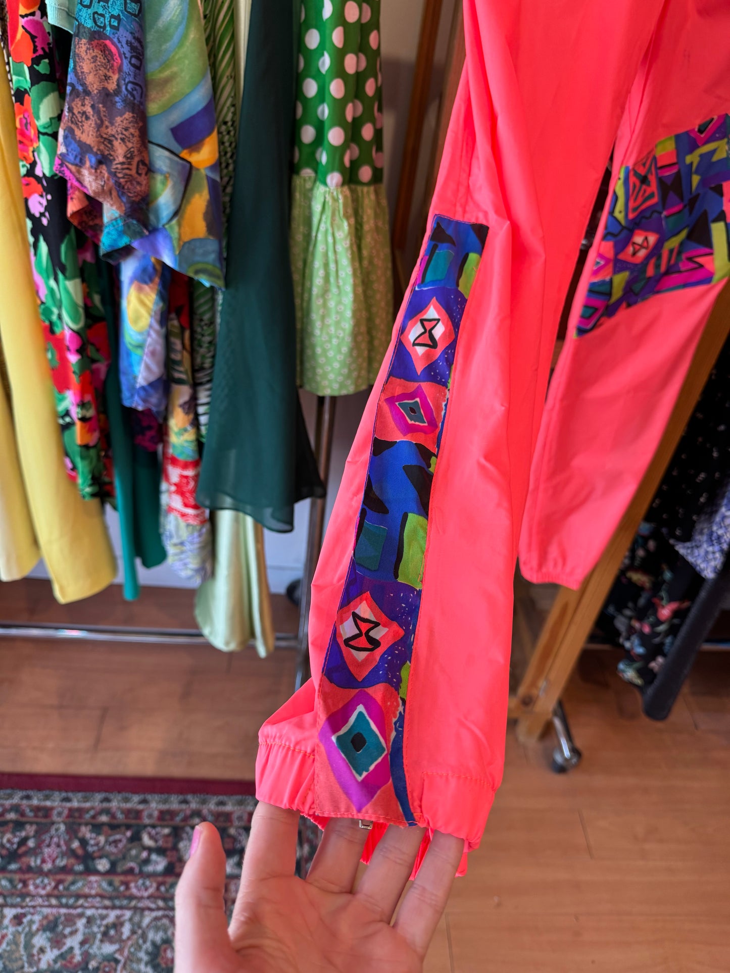 1980s Windbreaker Pants with Bold Pattern