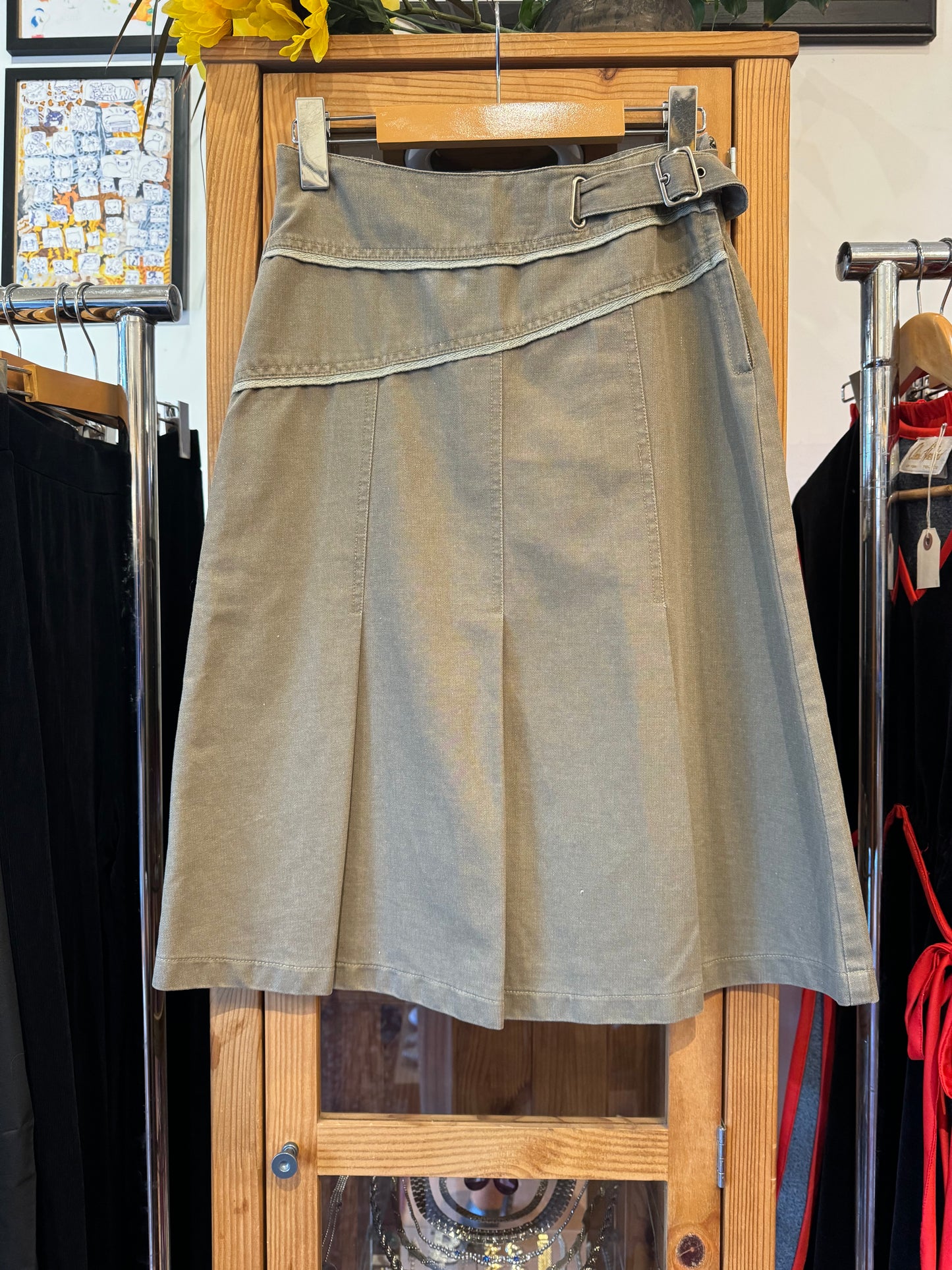 Y2K Belted A-Line Skirt (XS)