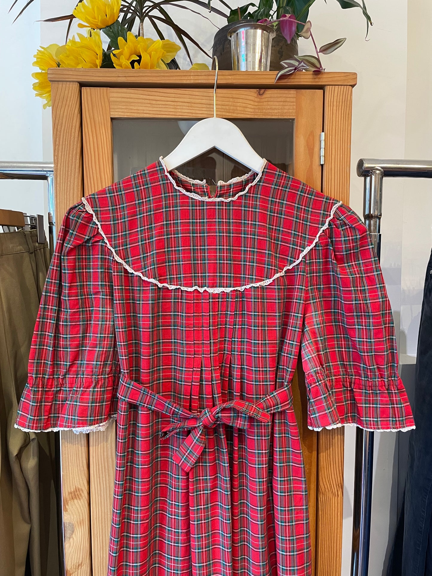 1970s Plaid Prairie Girl Empire Waist Maxi Dress