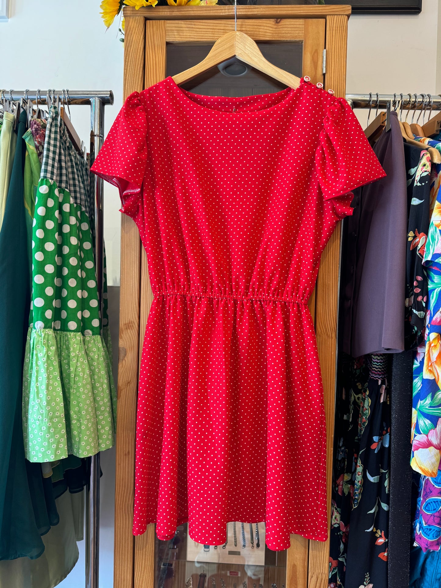 1980s Polka Dot Short Sleeve Dress  (M)