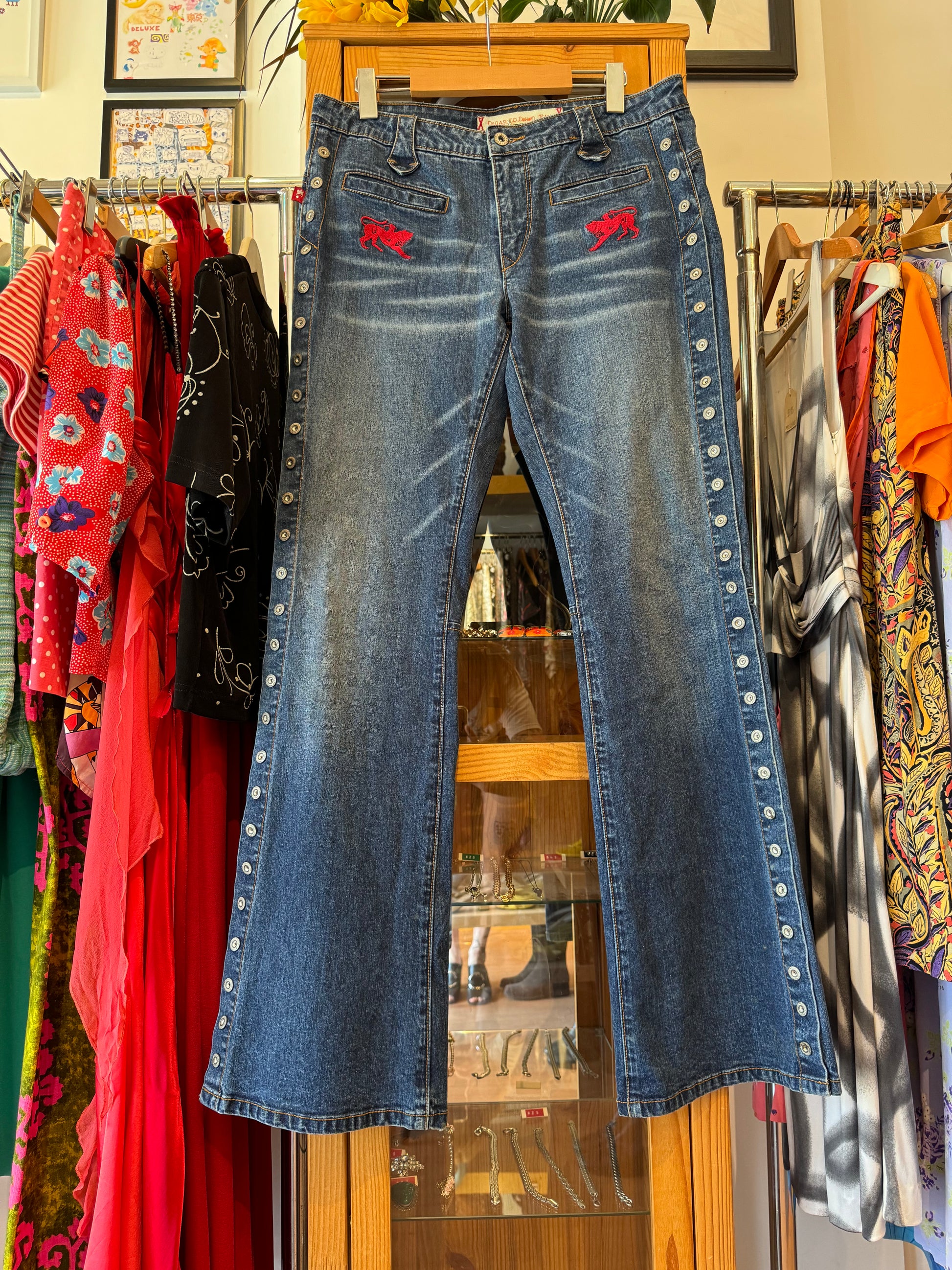 Y2K Parasuco Jeans with Full-Length Snaps (M)