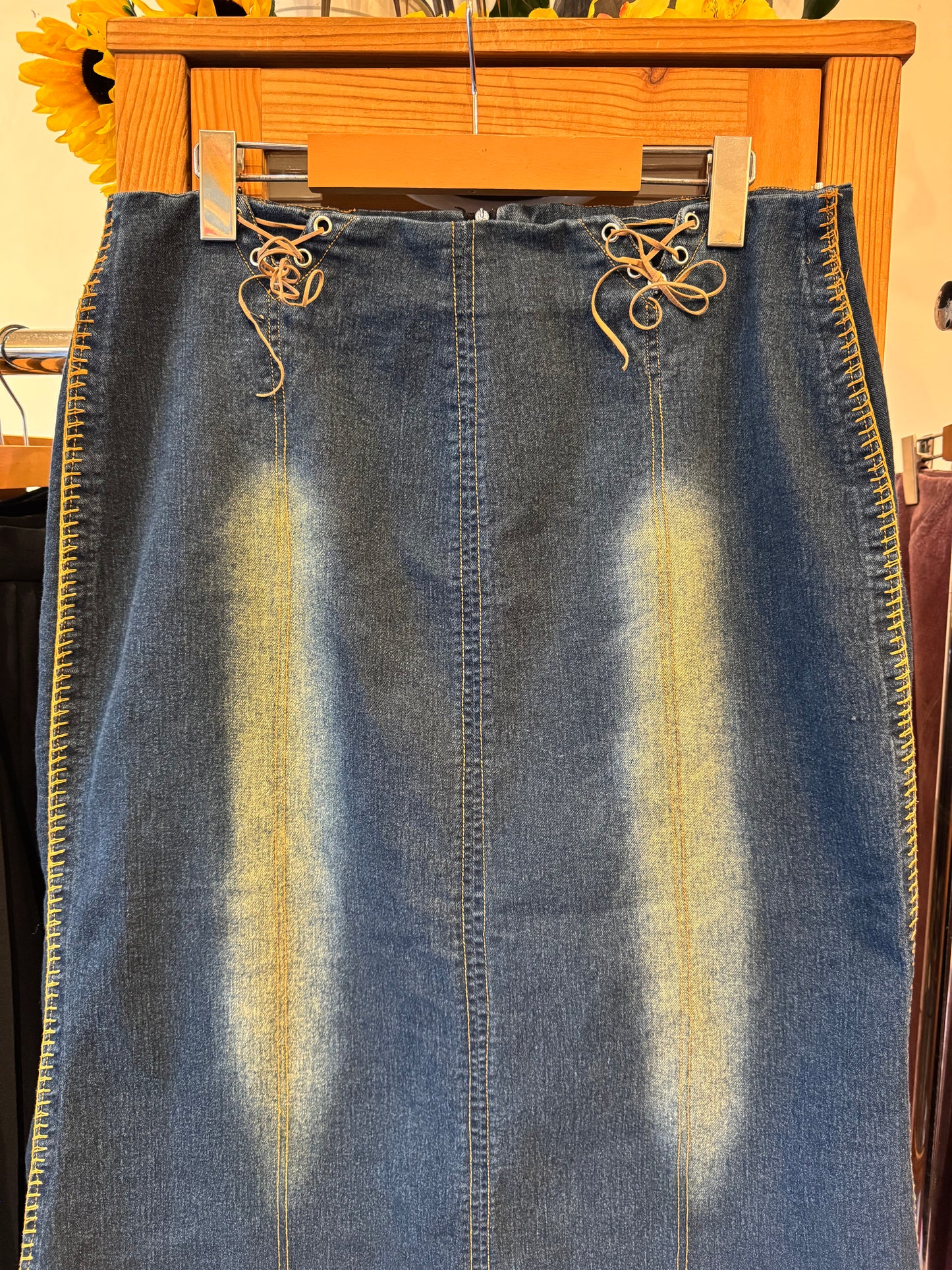 Y2K Denim Skirt with Lace-Up Detail (XL)