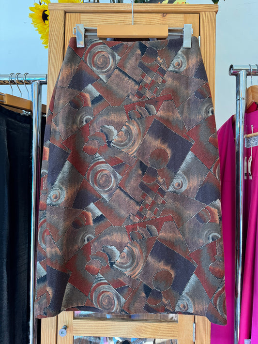 1980s Geometric Pattern Midi Skirt