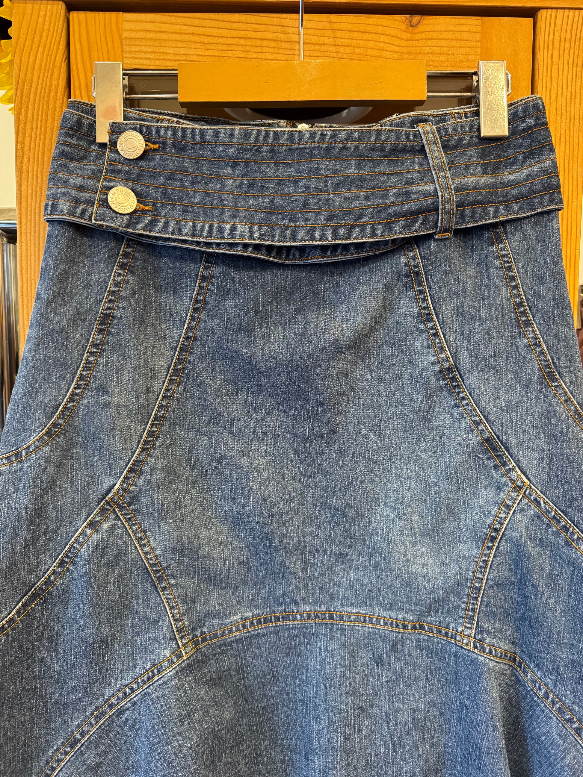 Y2K Denim Skirt with Frayed Hem (M)