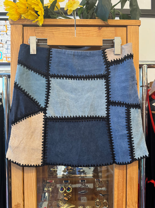 Y2K Zara Patchwork Suede Mini Skirt (M)