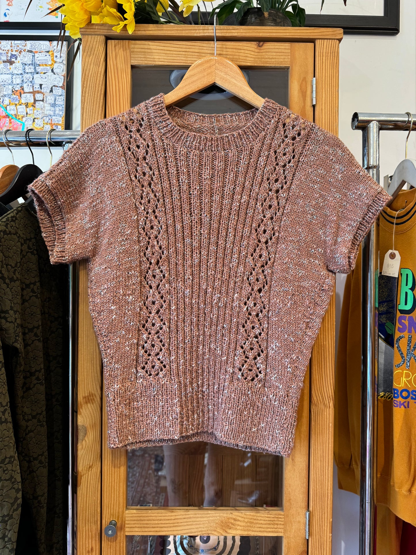 1980s Hand Knit Short Sleeve Sweater (S)