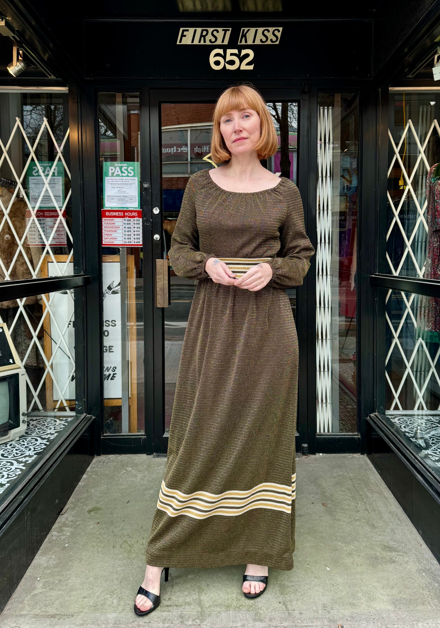 1970s Sparkly Belted Maxi Dress
