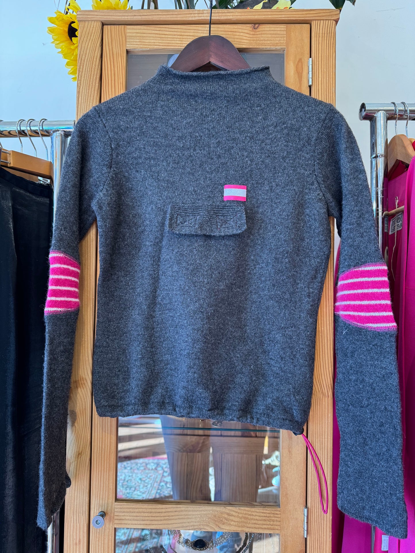 Y2K Sweater with Pocket and Striped Sleeves (S)