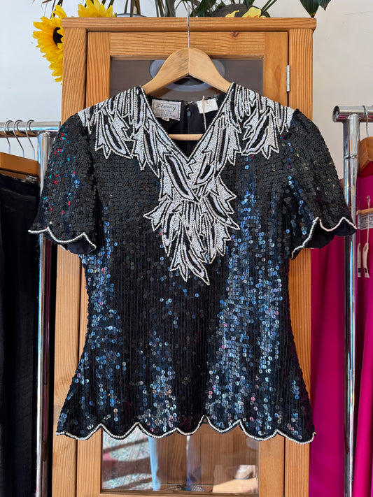 1980s Sequinned Short Sleeve Top (S)