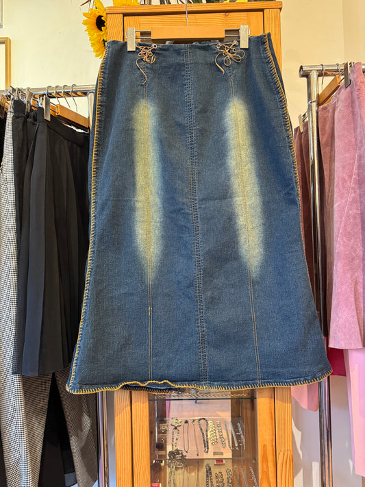 Y2K Denim Skirt with Lace-Up Detail (XL)