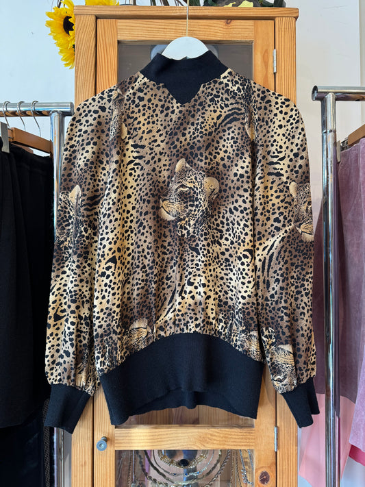 1980s Silk Leopard Print Top (M)