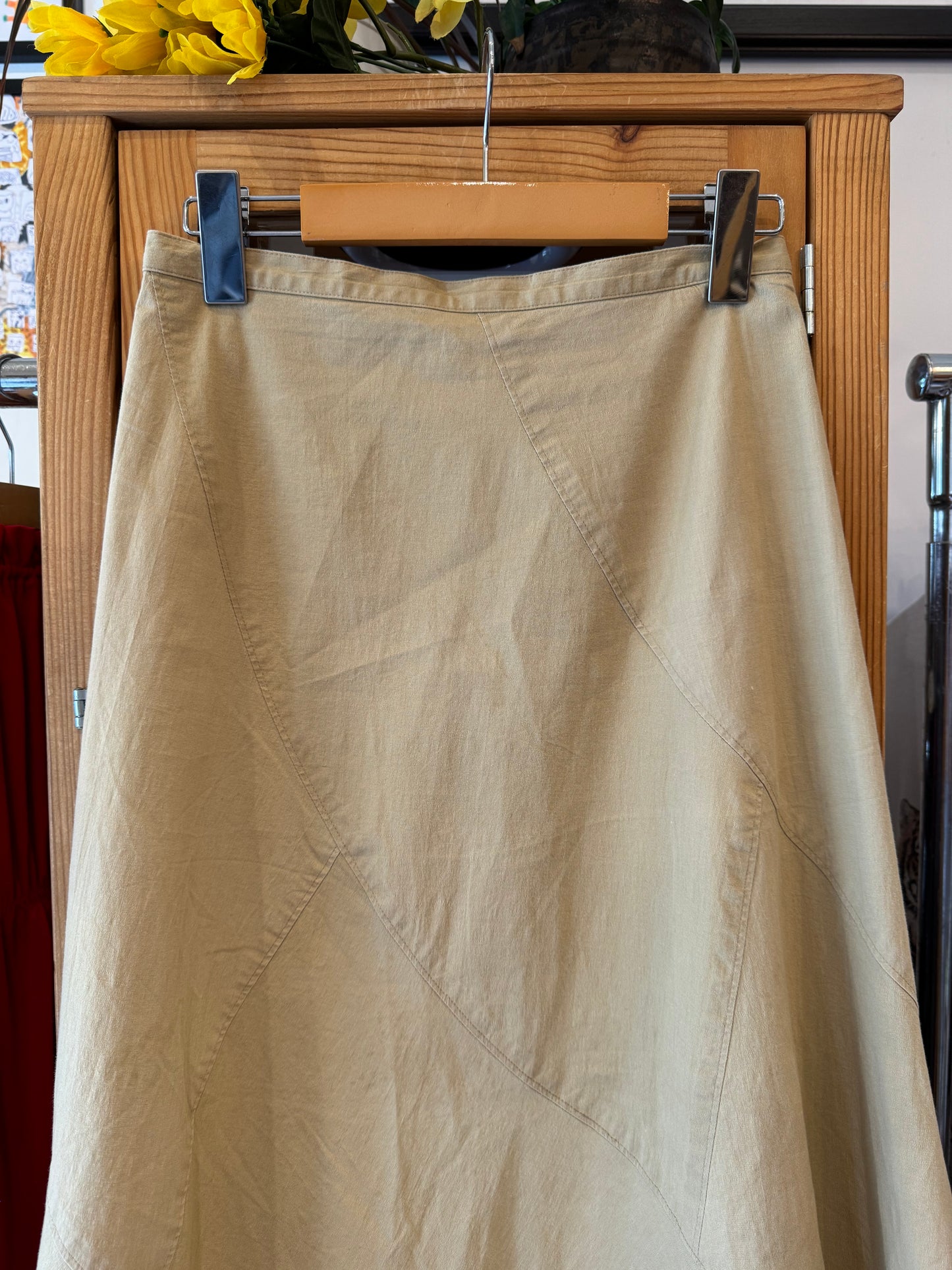 Y2K Khaki Flared Midi Skirt