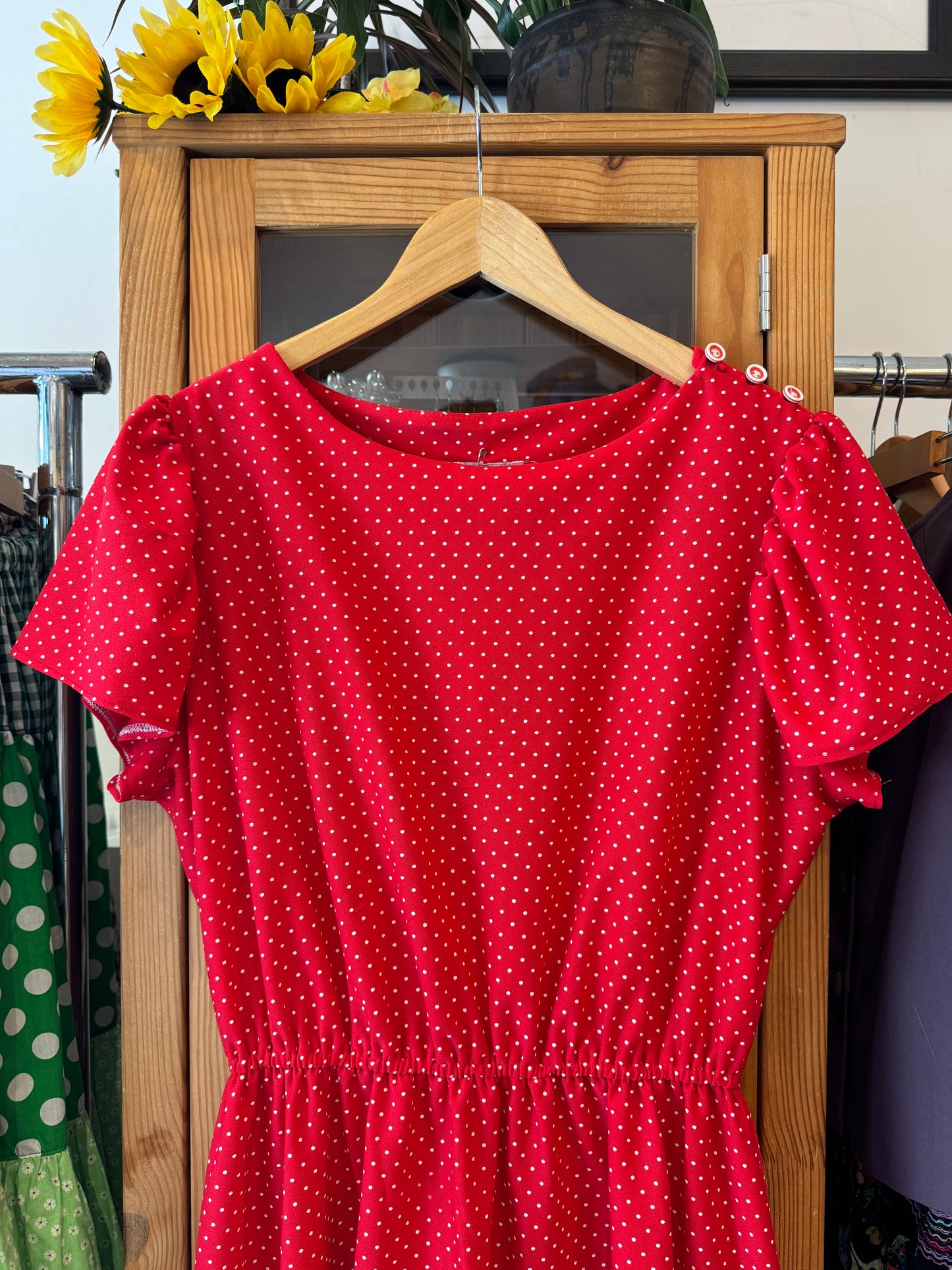 1980s Polka Dot Short Sleeve Dress