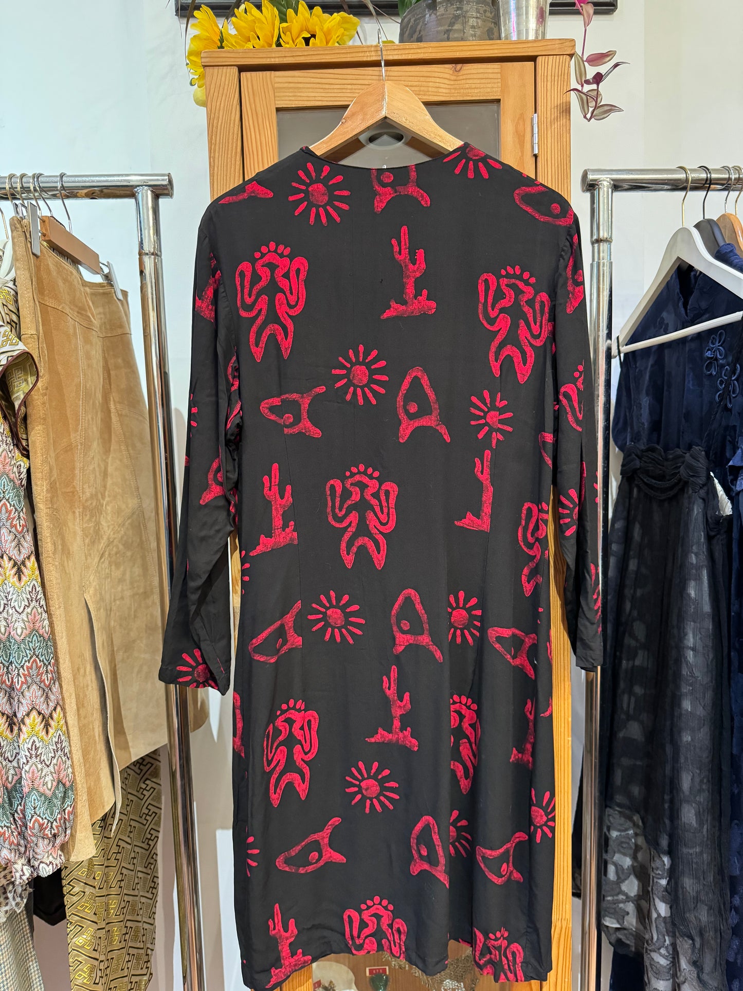 1990s Long Sleeve Batik Dress