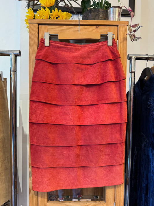 1980s Tiered Suede Skirt  (S)